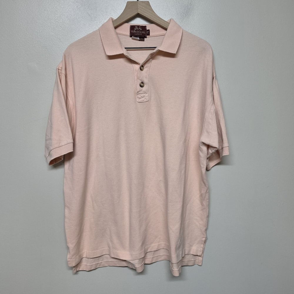 Vintage Willis & Geiger Polo Shirt XL Pink Cotton Short Sleeve Classic Casual